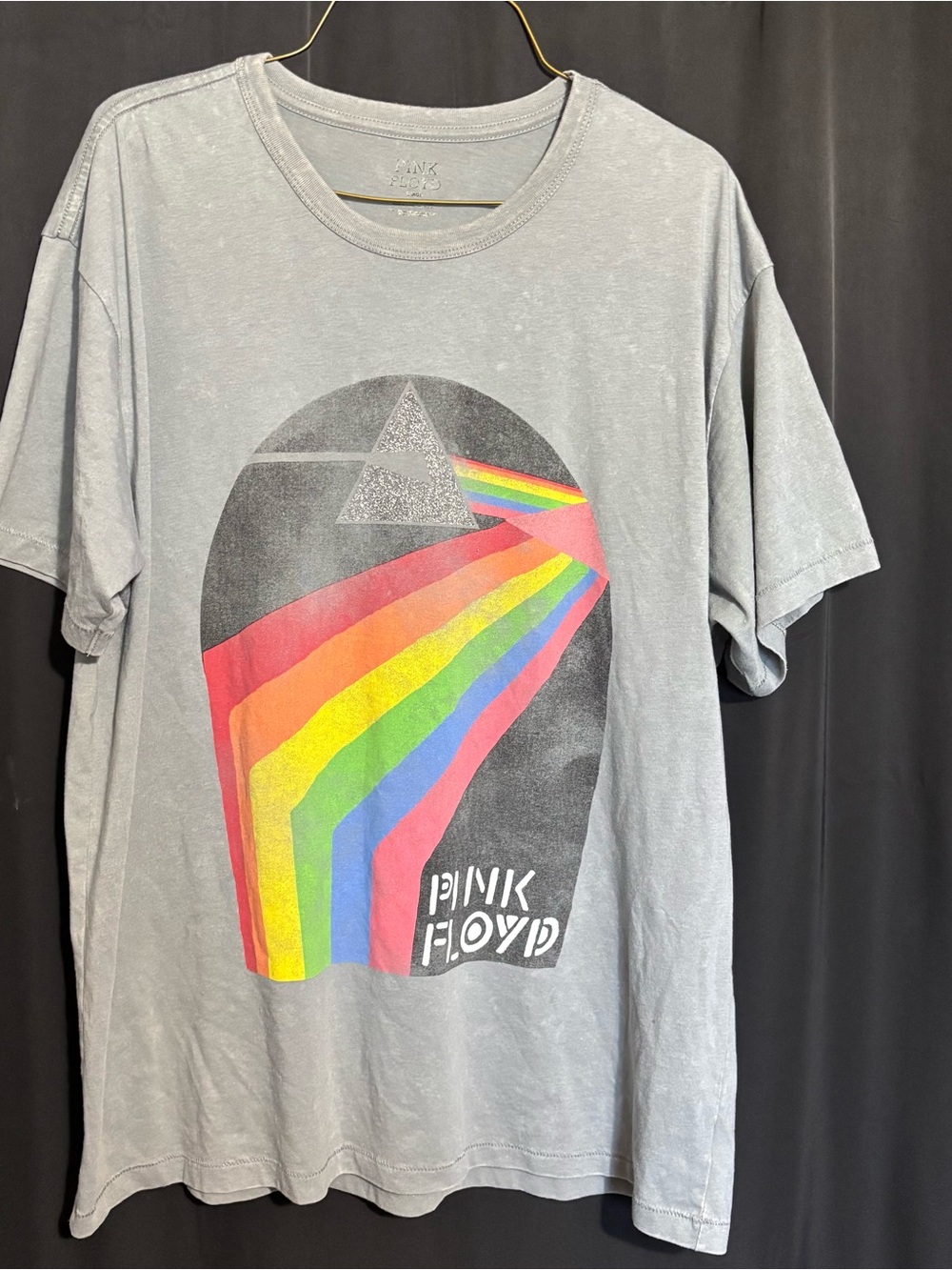 Vtg. Single Stitch Large Pink Floyd Light Gray Tee with Rainbow Prism Graphic